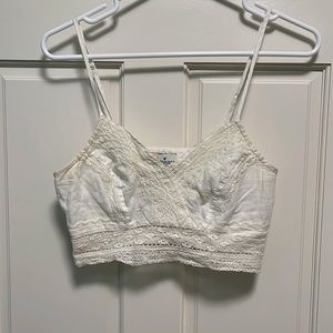 American Eagle Outfitters White Lace Detail Crop Top